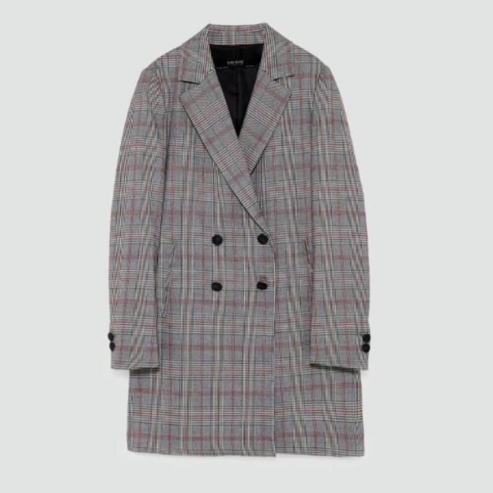 NWOT Zara basic gray plaid checkered coat blazer XS